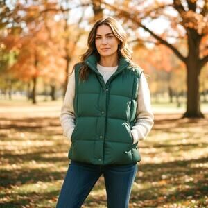 LANDS' END Women's Hunter Green Down Vest XL (18-20) Campy Gorpcore Retro